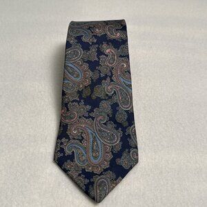 Vintage Geoffrey Beene 100% Silk Necktie Blue Pink‎ Paisley 59" X 3.50" USA